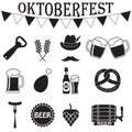 Octoberfest icon set. German food and beer symbols isolated on white background. Vector illustration. Oktoberfest beer festival